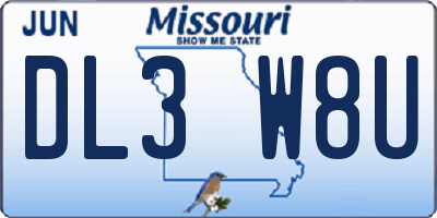 MO license plate DL3W8U