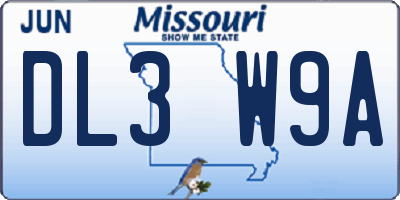 MO license plate DL3W9A