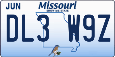 MO license plate DL3W9Z