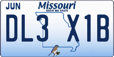 MO license plate DL3X1B