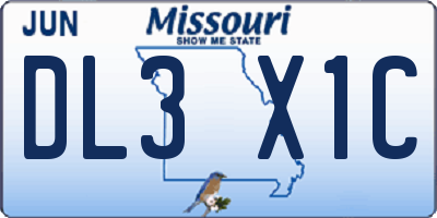 MO license plate DL3X1C