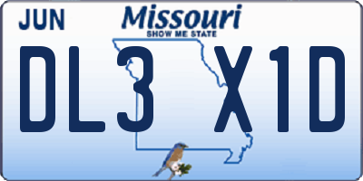 MO license plate DL3X1D