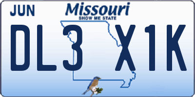 MO license plate DL3X1K