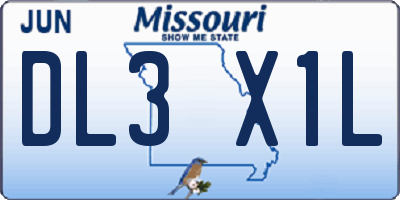MO license plate DL3X1L
