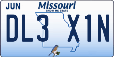MO license plate DL3X1N