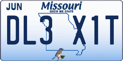 MO license plate DL3X1T