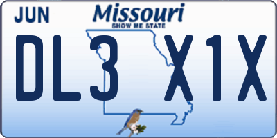 MO license plate DL3X1X