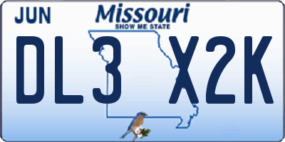 MO license plate DL3X2K