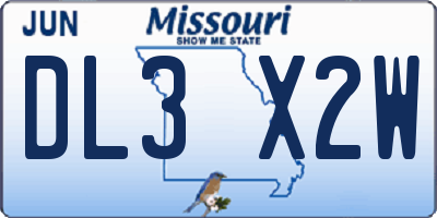 MO license plate DL3X2W