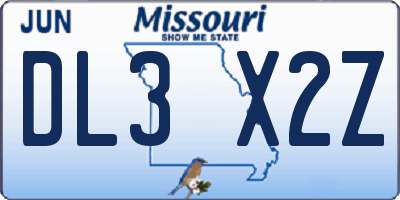 MO license plate DL3X2Z