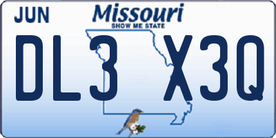 MO license plate DL3X3Q