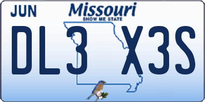 MO license plate DL3X3S
