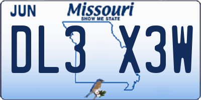 MO license plate DL3X3W