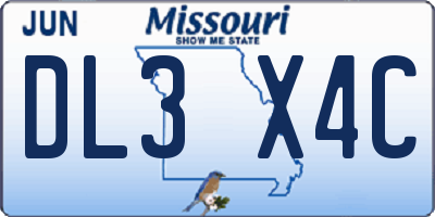 MO license plate DL3X4C