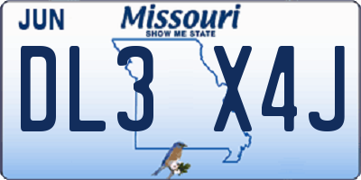 MO license plate DL3X4J