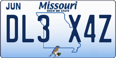 MO license plate DL3X4Z