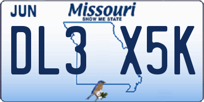 MO license plate DL3X5K