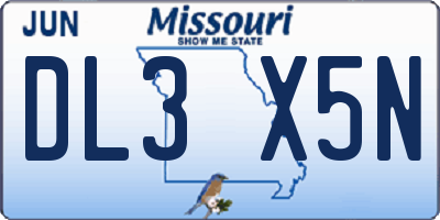 MO license plate DL3X5N