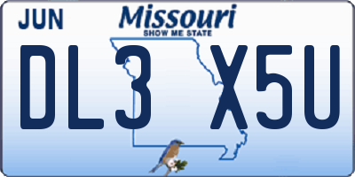 MO license plate DL3X5U