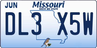 MO license plate DL3X5W