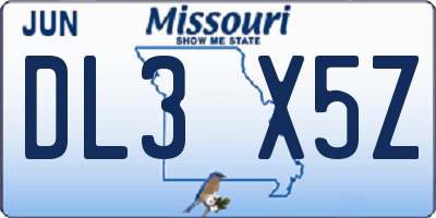 MO license plate DL3X5Z