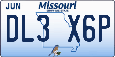 MO license plate DL3X6P
