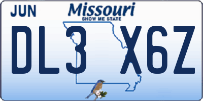 MO license plate DL3X6Z