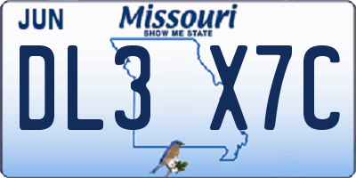 MO license plate DL3X7C