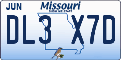 MO license plate DL3X7D