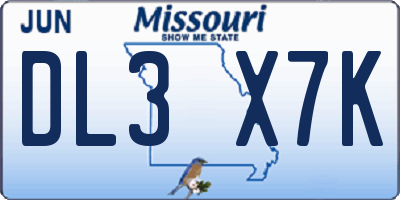 MO license plate DL3X7K