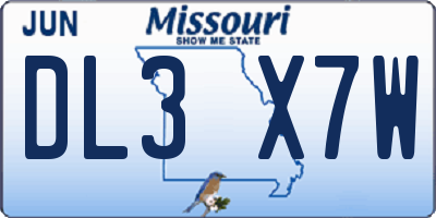 MO license plate DL3X7W