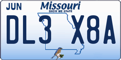 MO license plate DL3X8A