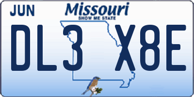 MO license plate DL3X8E