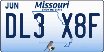 MO license plate DL3X8F