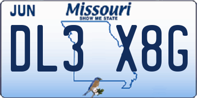 MO license plate DL3X8G
