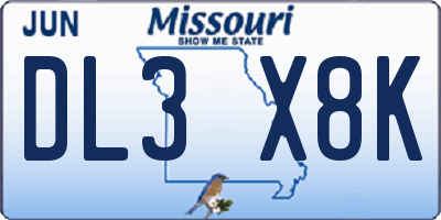 MO license plate DL3X8K
