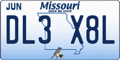MO license plate DL3X8L