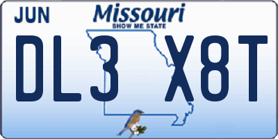 MO license plate DL3X8T
