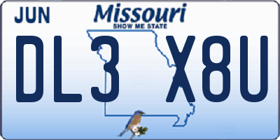 MO license plate DL3X8U
