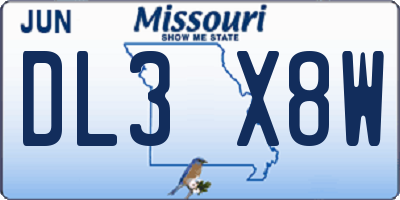 MO license plate DL3X8W