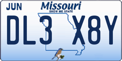 MO license plate DL3X8Y
