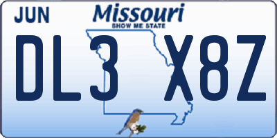 MO license plate DL3X8Z