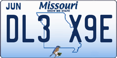 MO license plate DL3X9E