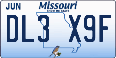 MO license plate DL3X9F