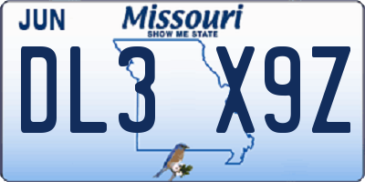 MO license plate DL3X9Z