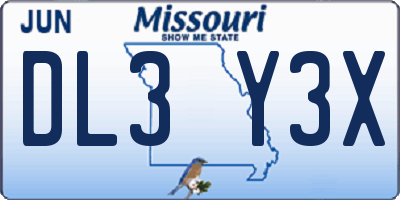 MO license plate DL3Y3X