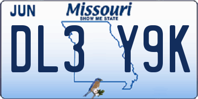 MO license plate DL3Y9K