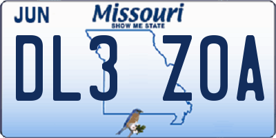 MO license plate DL3Z0A