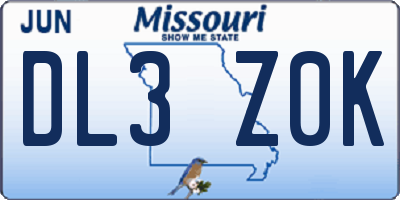 MO license plate DL3Z0K