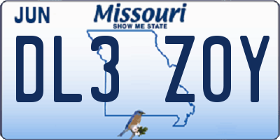 MO license plate DL3Z0Y
